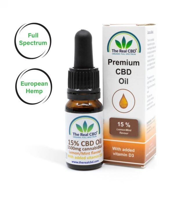 Óleo de CBD 15% com Vitamina D3 - Sabor Limão e Menta